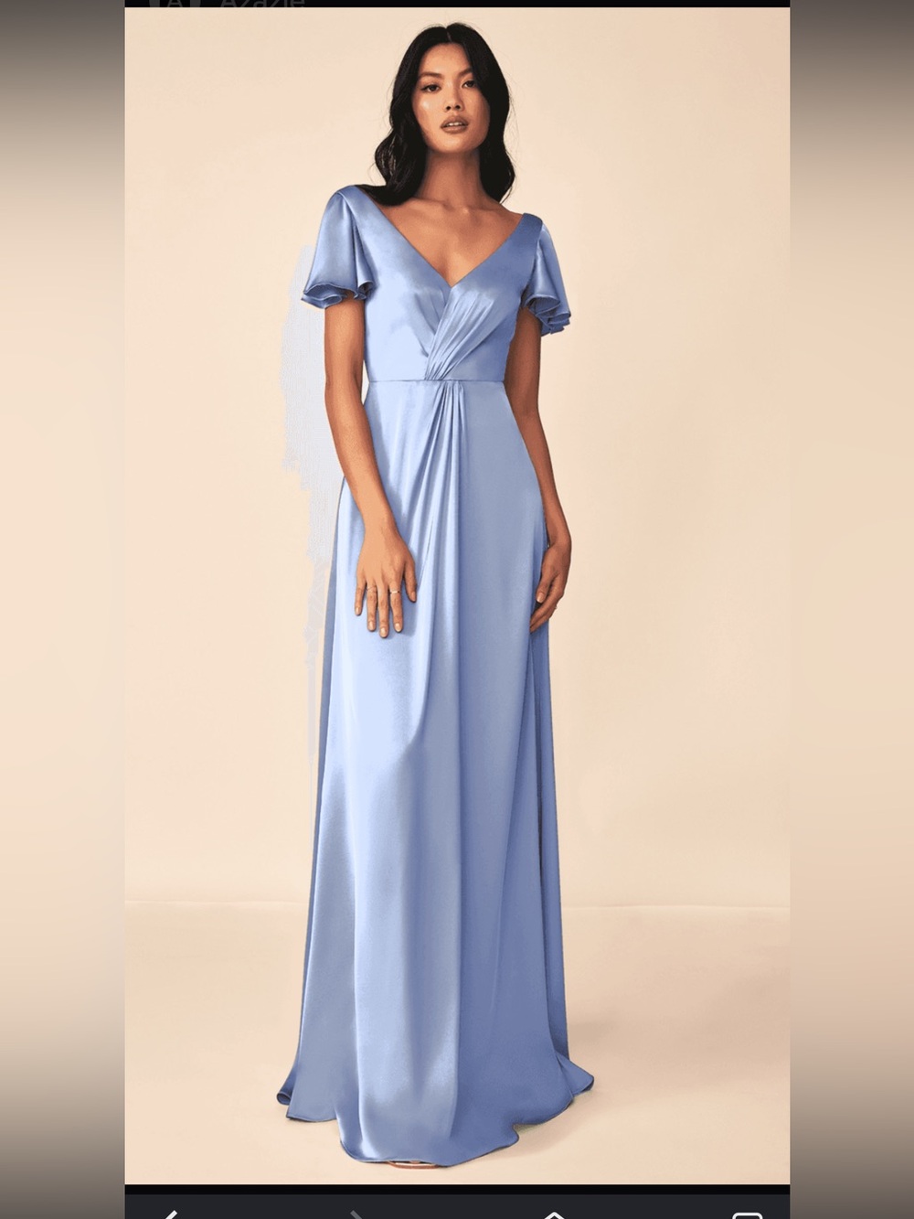 Azazie Neck Bridesmaid Formal Light Blue Satin Maxi Dress Size 10